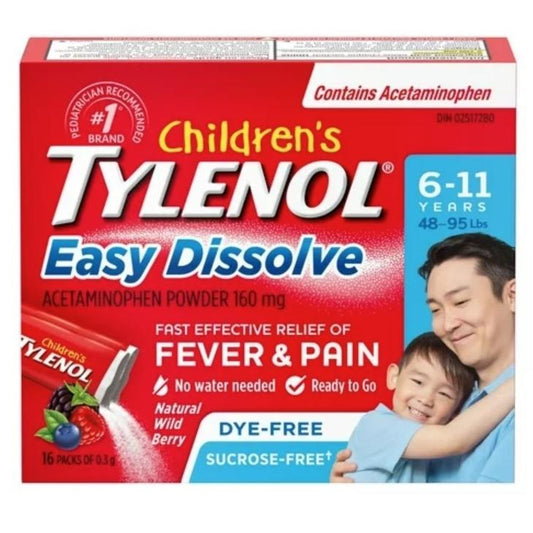 Tylenol Children’s Easy Dissolve Natural Wild Berry flavour Acetaminophen Powder – Kids Fever, 160mg