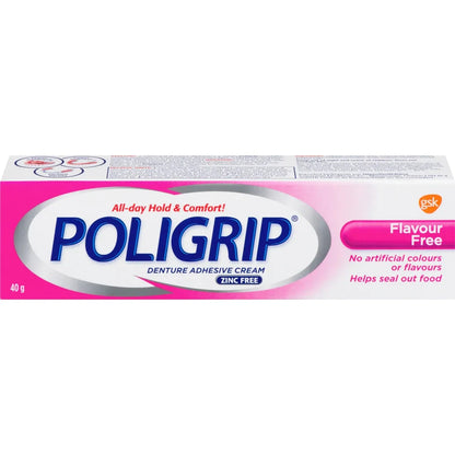 Poli Grip Poligrip Flavour Free Denture Adhesive Cream, 40g front package