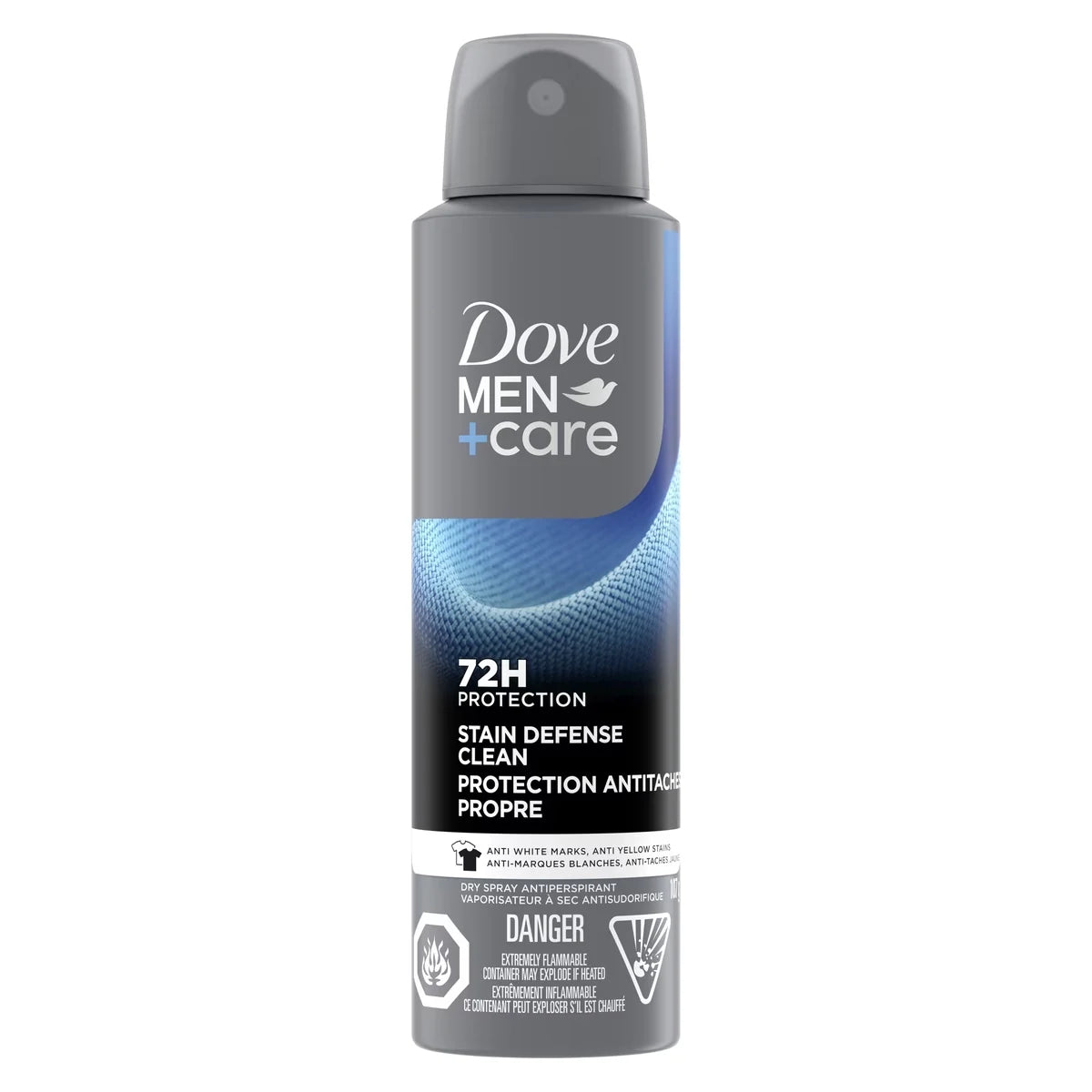 Dove Men+Care Dry Spray Antiperspirant Stain Defense Clean antibacterial odour protection 107g front package