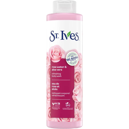 St. Ives Refreshing Body Wash for Women, Rose Water & Aloe Vera, 22 fl oz front package