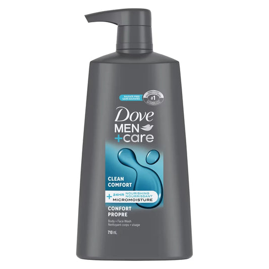 Dove Men+Care Hydrating Clean Comfort Body + Face Wash with 24hr Nourishing Micromoisture Technology Body Wash for Men front package