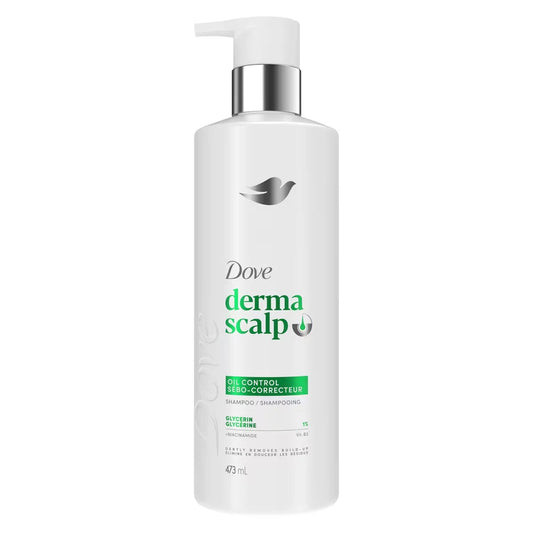 Dove Derma Scalp Shampoo for Gentle Build-Up Removing, Oil Control with Glycerin, 473mL front package