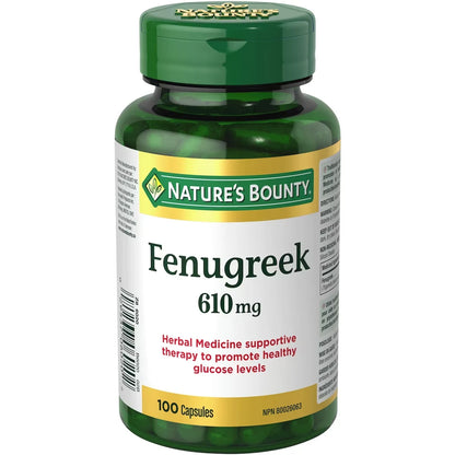 Natures Bounty Fenugreek Supplement, 610mg front package