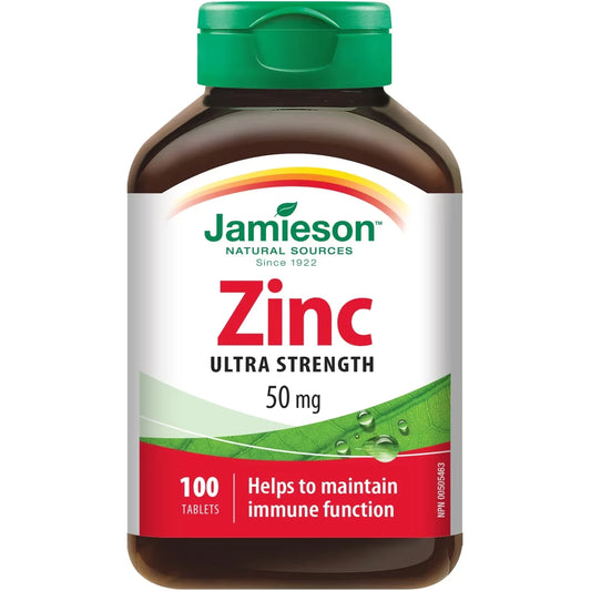 Jamieson Zinc Tablets, 50 mg front package