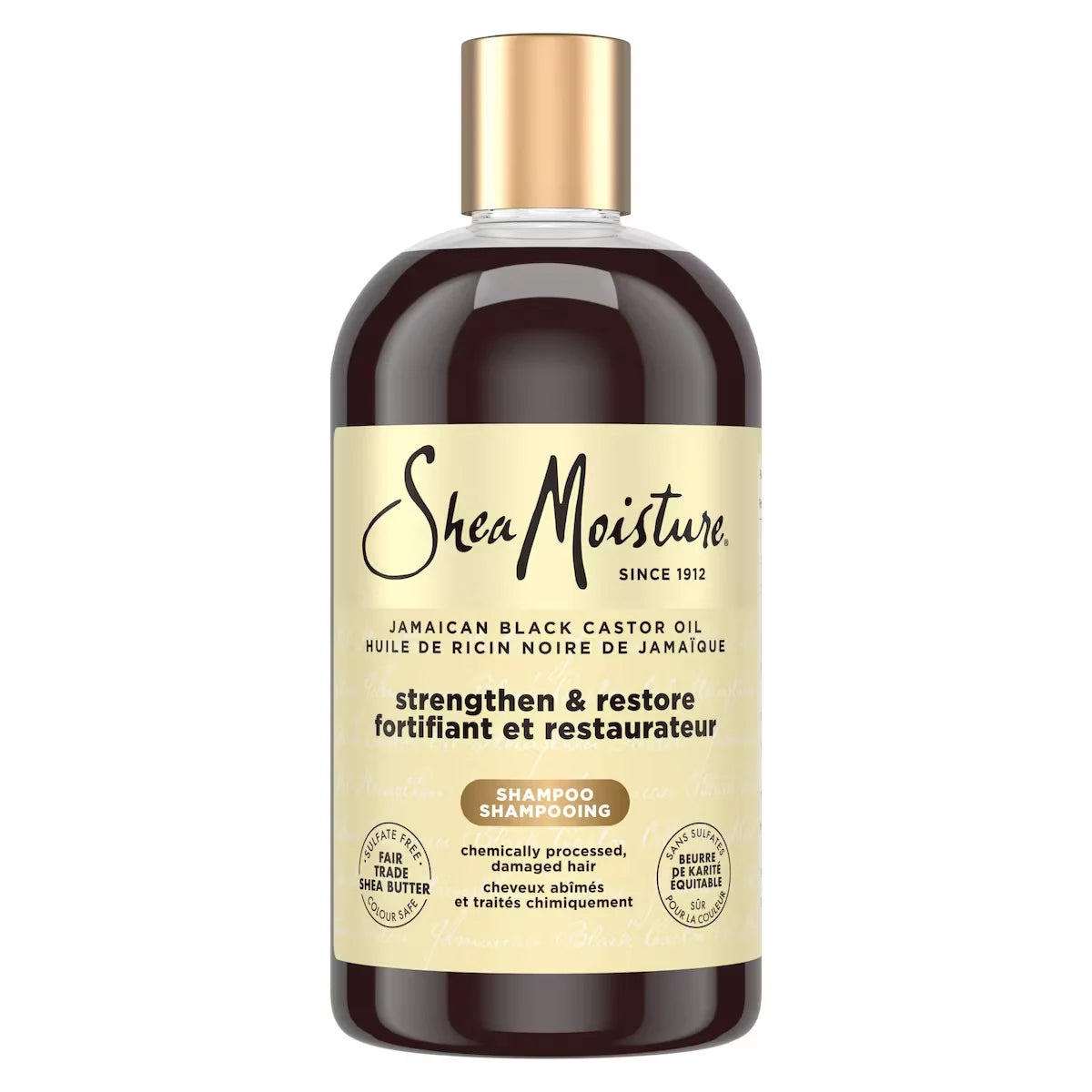 Shea Moisture SheaMoisture Jamaican Black Castor Oil Stengthen & Restore shampoo for Damaged Hair with Shea Butter front package