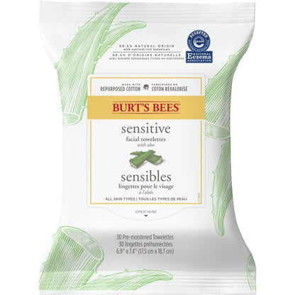 Burt's Bees Sensitive Facial Cleansing Towelettes with Cotton Extract front package
