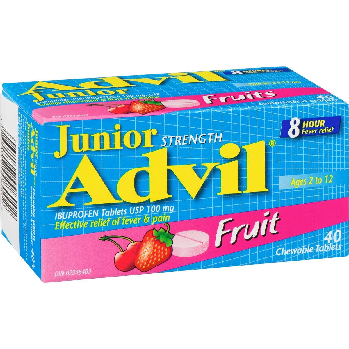 Advil Junior Strength Pain Reliever and Fever Reducer Ibuprofen Chewable Tablets, Fruit, 40 Count product detail