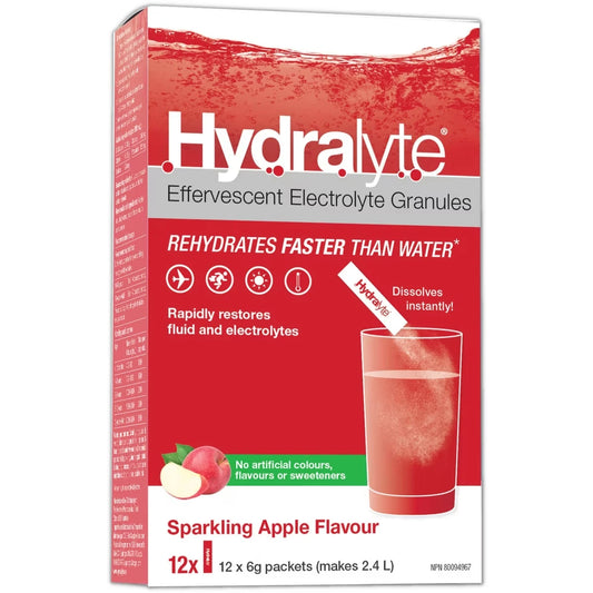 Hydralyte Effervescent Granule Sticks, Sparkling Apple front package