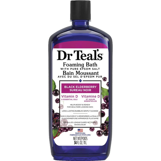 Dr Teal's Foaming Bath with Pure Epsom Salt, Black Elderberry with Vitamin D and Essential Oils front package