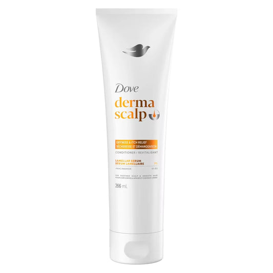 Dove Derma Scalp Conditioner for Soothed Scalp & Smooth Hair, Dryness & Itch Relief with Niacinamide & Glycerin, 266mL front package