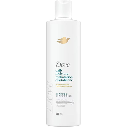 Dove Shampoo for Dry Hair Daily Moisture with Liquid Bio-Protein Care and Hyaluronic Serum 355 ML front package