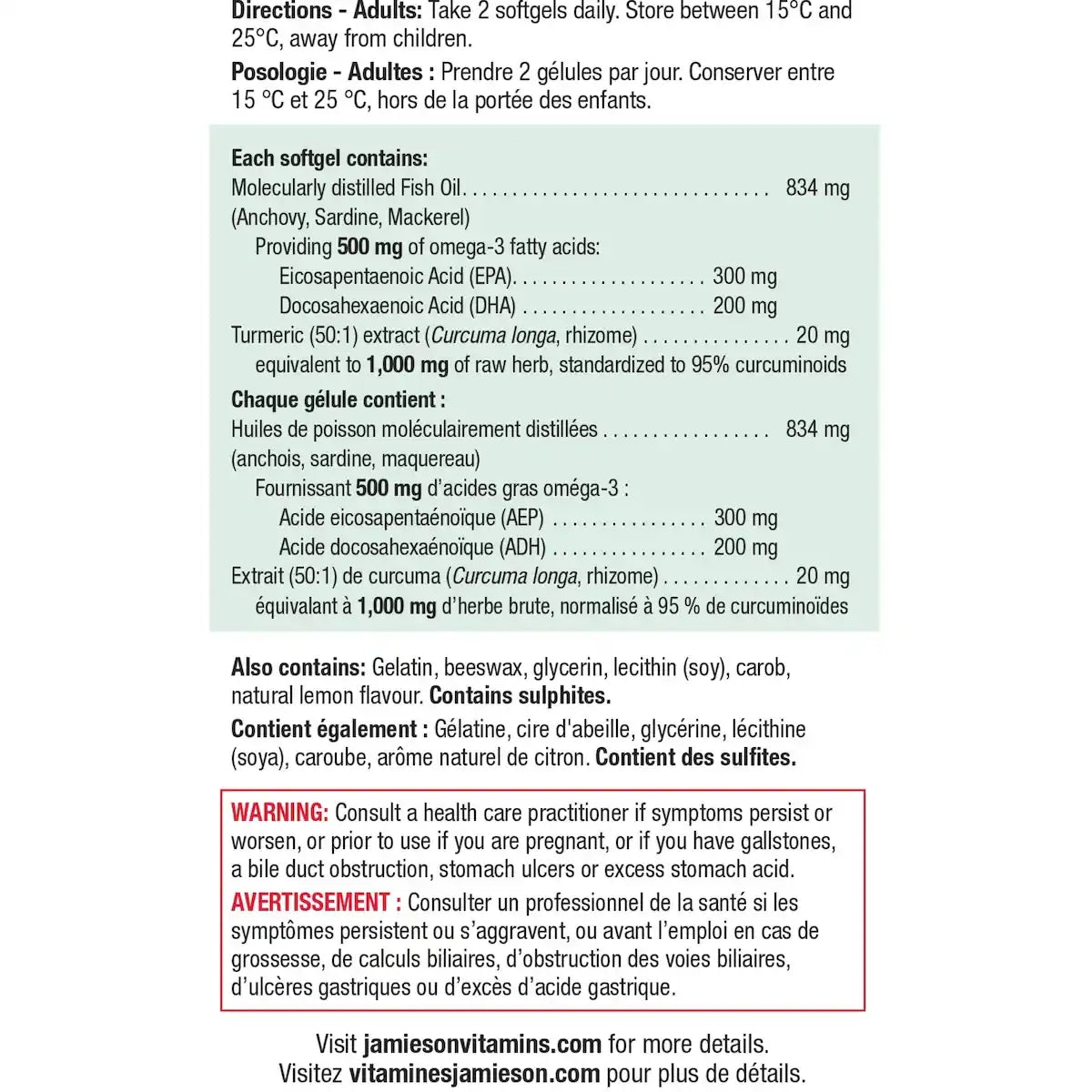 Jamieson No Fishy Aftertaste Omega-3 + Turmeric product detail