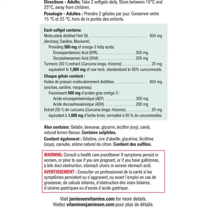 Jamieson No Fishy Aftertaste Omega-3 + Turmeric product detail