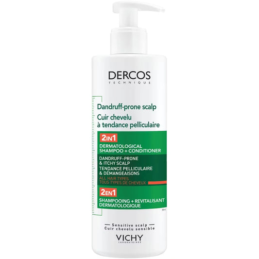 Vichy Dercos 2-in-1 Shampoo + Conditioner with Hyaluronic Acid for Dandruff-Prone Scalp front package
