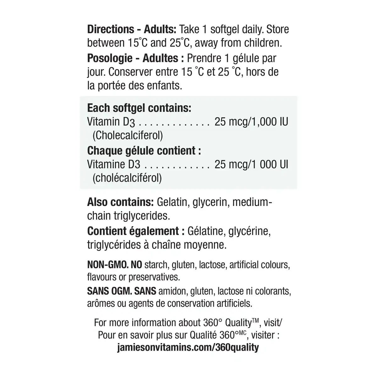 Jamieson Vitamin D3 1,000 IU Softgels product detail