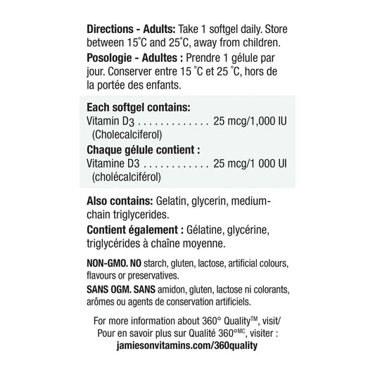 Jamieson Vitamin D3 1,000 IU Softgels product detail