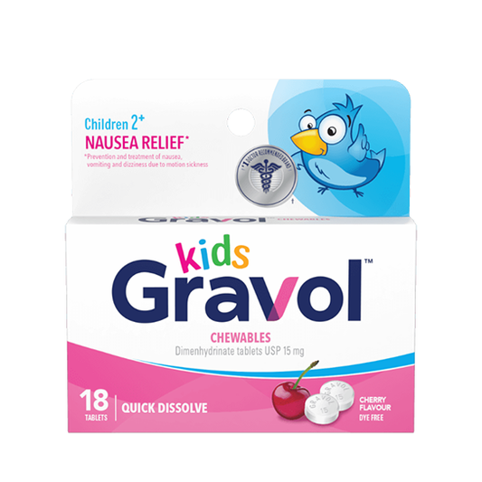 Gravol Kids Quick Dissolve Chewable 15 mg Quick-dissolve chewable tablet 18 Ea