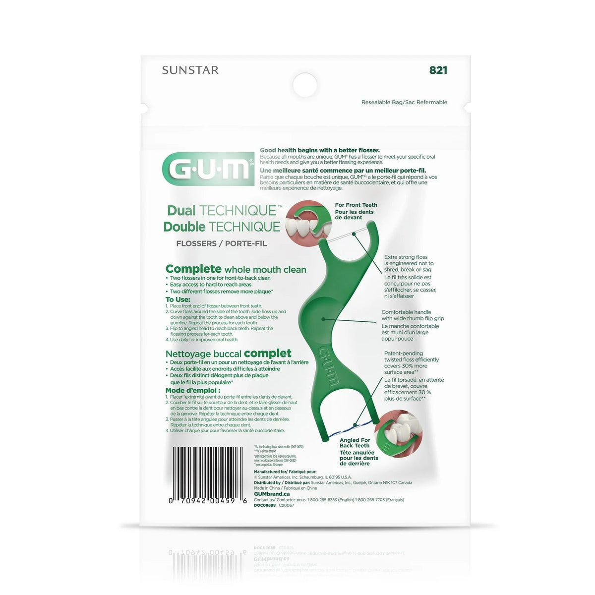 GUM DualTechnique 2-IN-1 Flossers, Fresh Mint, 50 count
