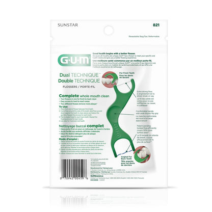 GUM DualTechnique 2-IN-1 Flossers, Fresh Mint, 50 count