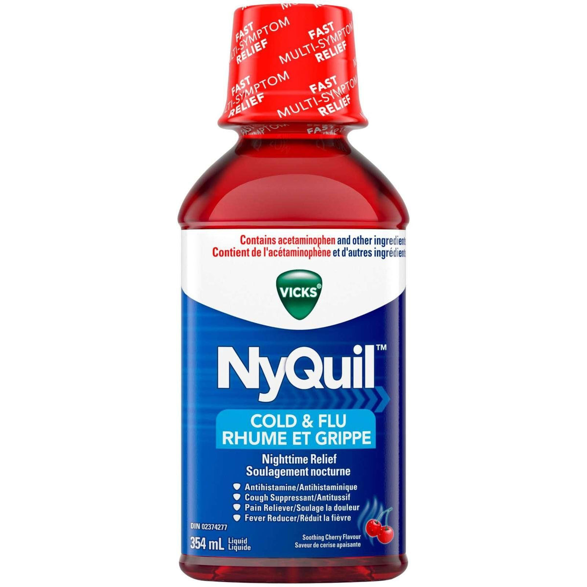 Vicks NyQuil Cold & Flu Nighttime Relief Liquid, Cherry, 354 ml
