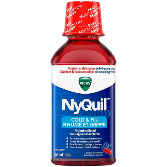 Vicks NyQuil Cold & Flu Nighttime Relief Liquid, Cherry, 354 ml
